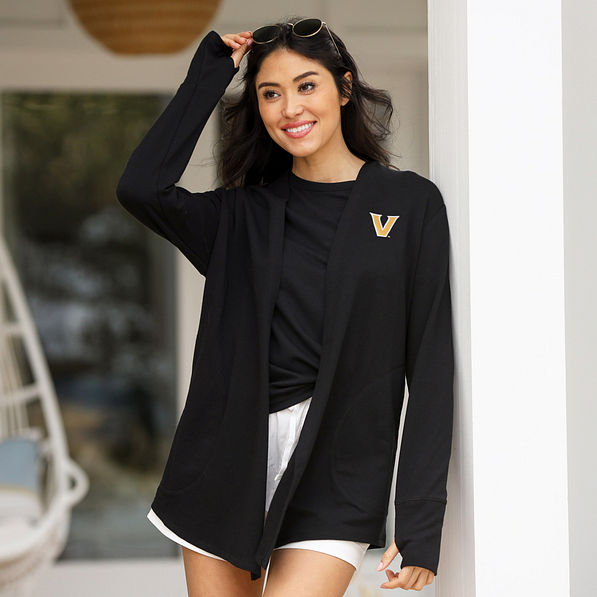 vanderbilt commodores black sweatshirt cardigan on woman